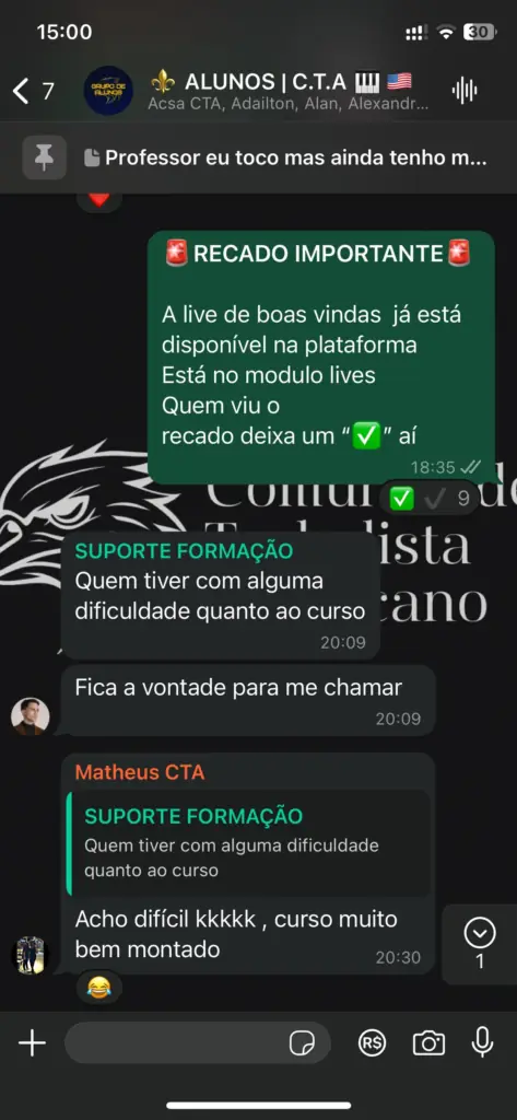 Depoimento de aluno